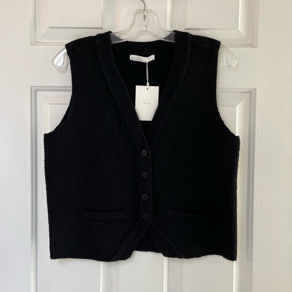 NWT Oak + Fort Button Down Vest Cardigan Black S - Picture 5 of 15